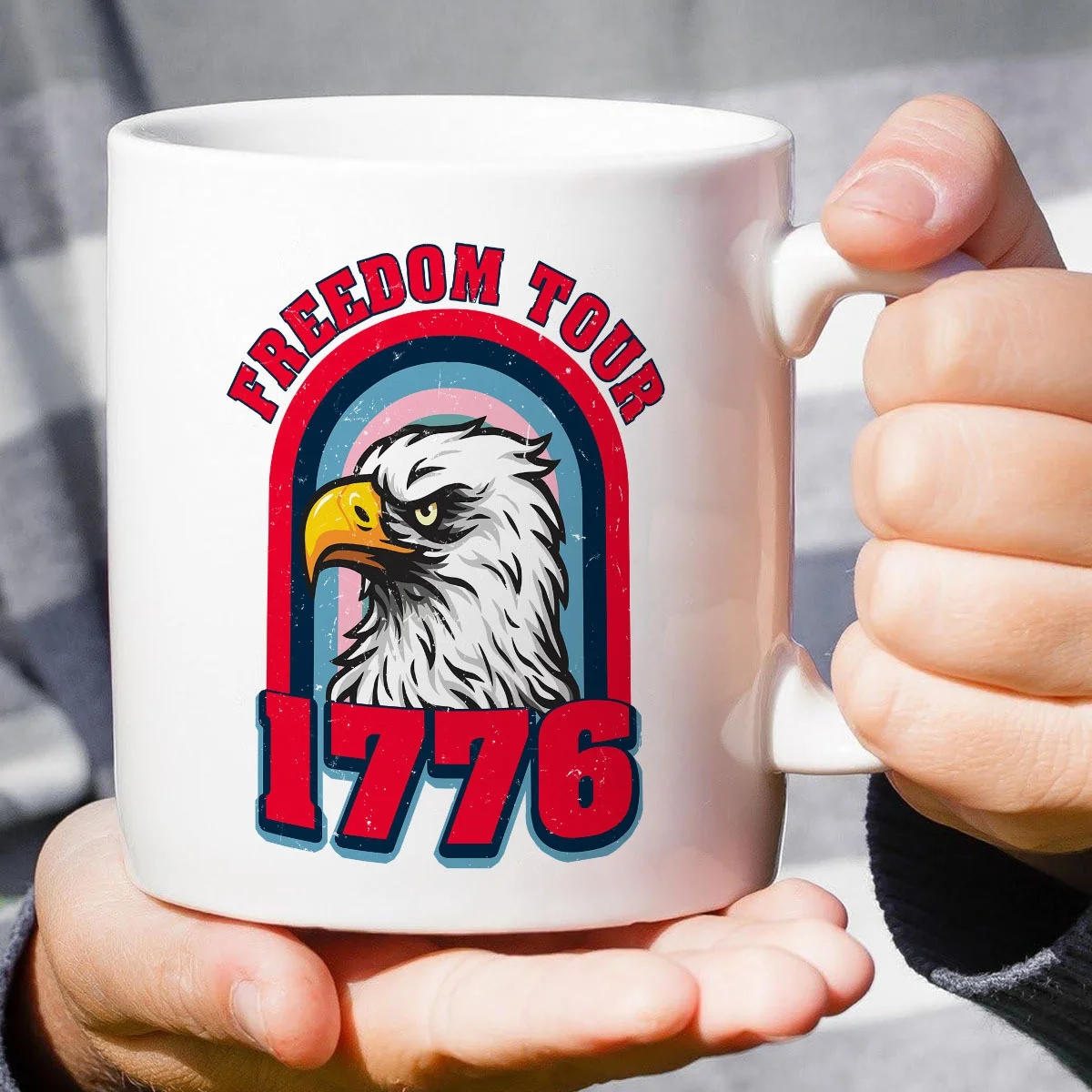 11oz Freedom Tour 1776 Ceramic Mug - Patriotic Eagle Design, Perfect for Independence Day Celebrations, Ideal Gift for Baseball