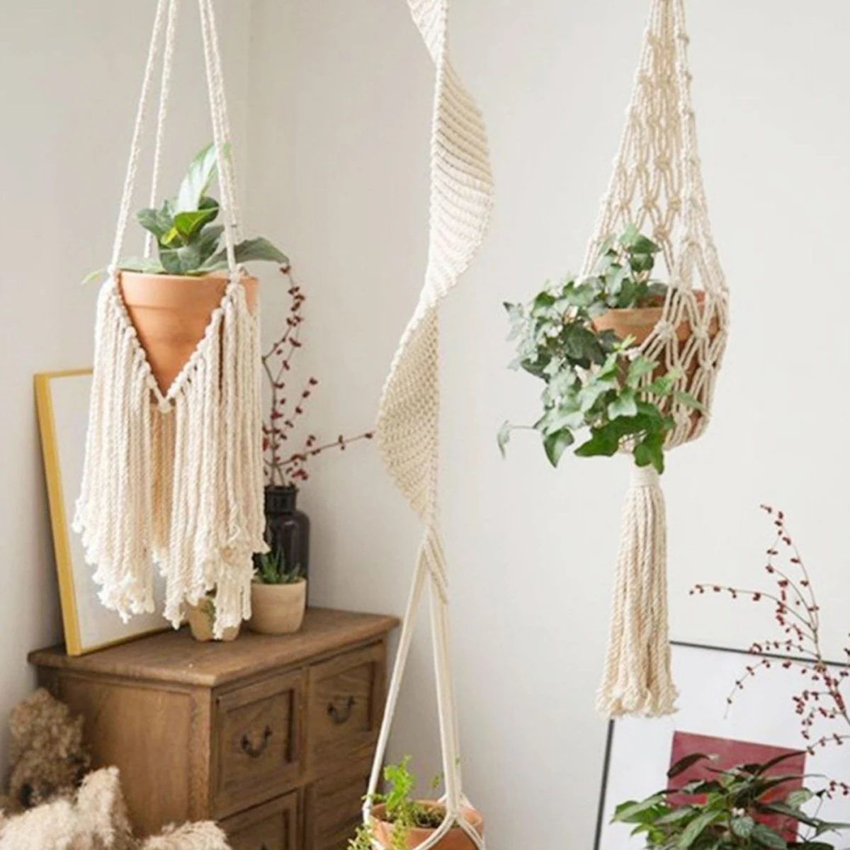 

Hanging Planter Basket Handmade Cotton Rope Flower Pots Holder Decorative Plant Hanger for Indoor Garden Living Room Balcony