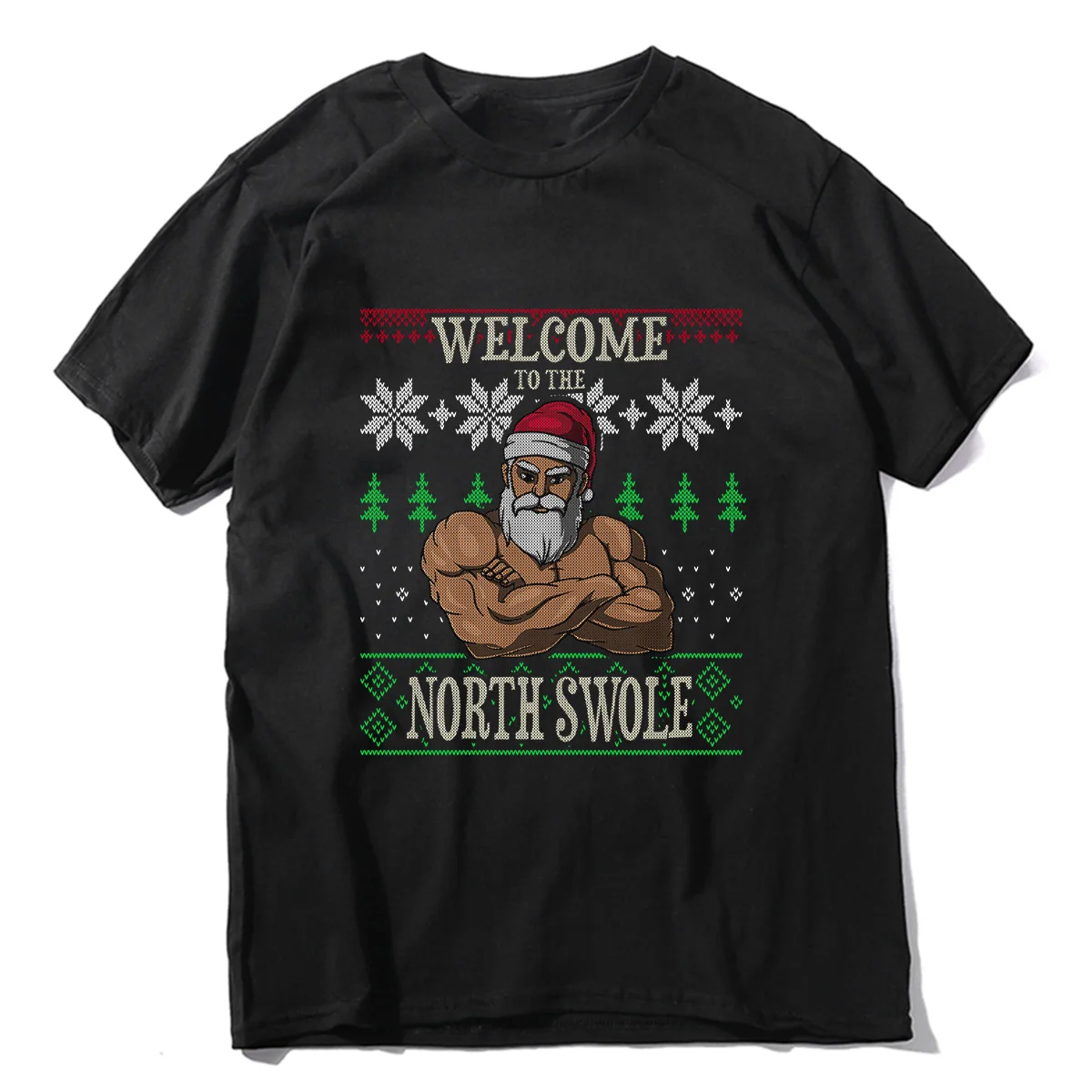 Unisex 100% Cotton The North Swole Santa Claus Sudadera Christmas Gym Funny Fashion Xmas Gifts Men Oversized T-Shirt Casual Tee