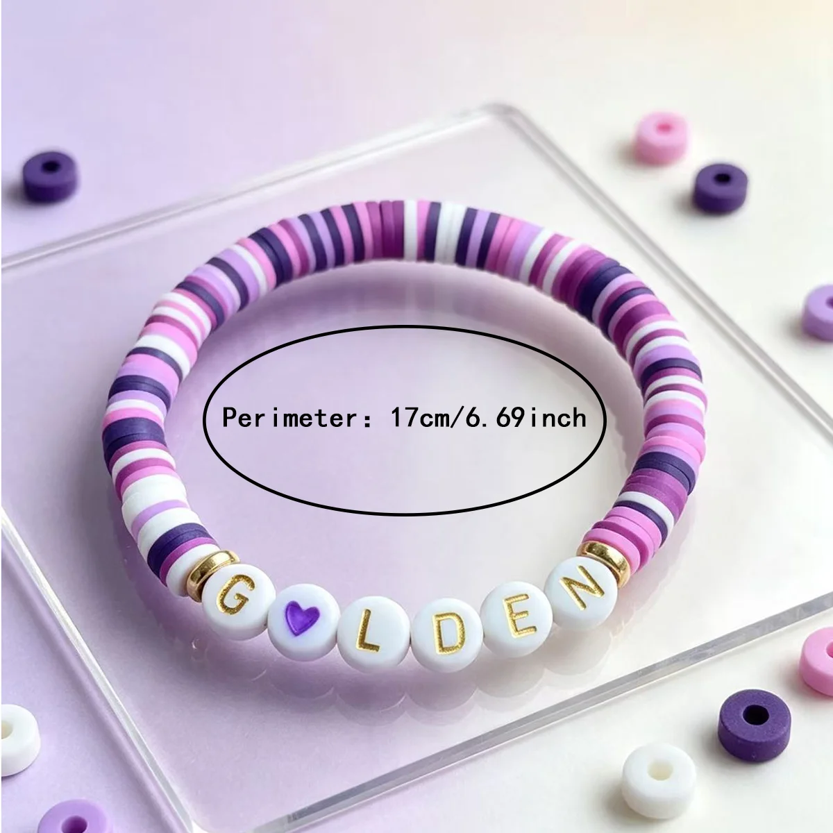 Hot Sale Demon Hunter Kpop Girl Group Handmade Beaded Colorful Polymer Clay Letter Bracelets, Minimalist Stretch Bracelets