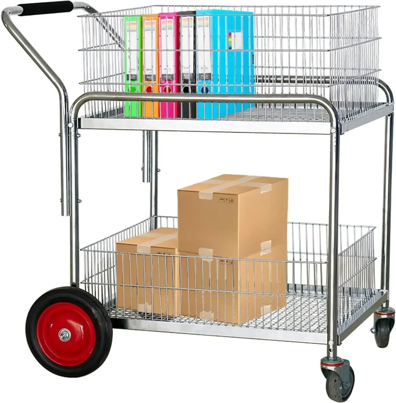 Deluxe-Postbüro-Aktenwagen, 250 Pfund. Kapazität, obere und untere Körbe, Einkaufswagen, Wäsche, Einkaufen, Lebensmittel, Gepäck, Küche, Restaurant