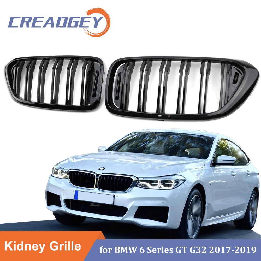 Rejilla delantera de riñón doble para BMW, accesorio de color negro con acabado brillante, doble listón, estilo de coche, para BMW Serie 6 GT G32 630I 640I 640I 620D 640D XDrive 2017-2019