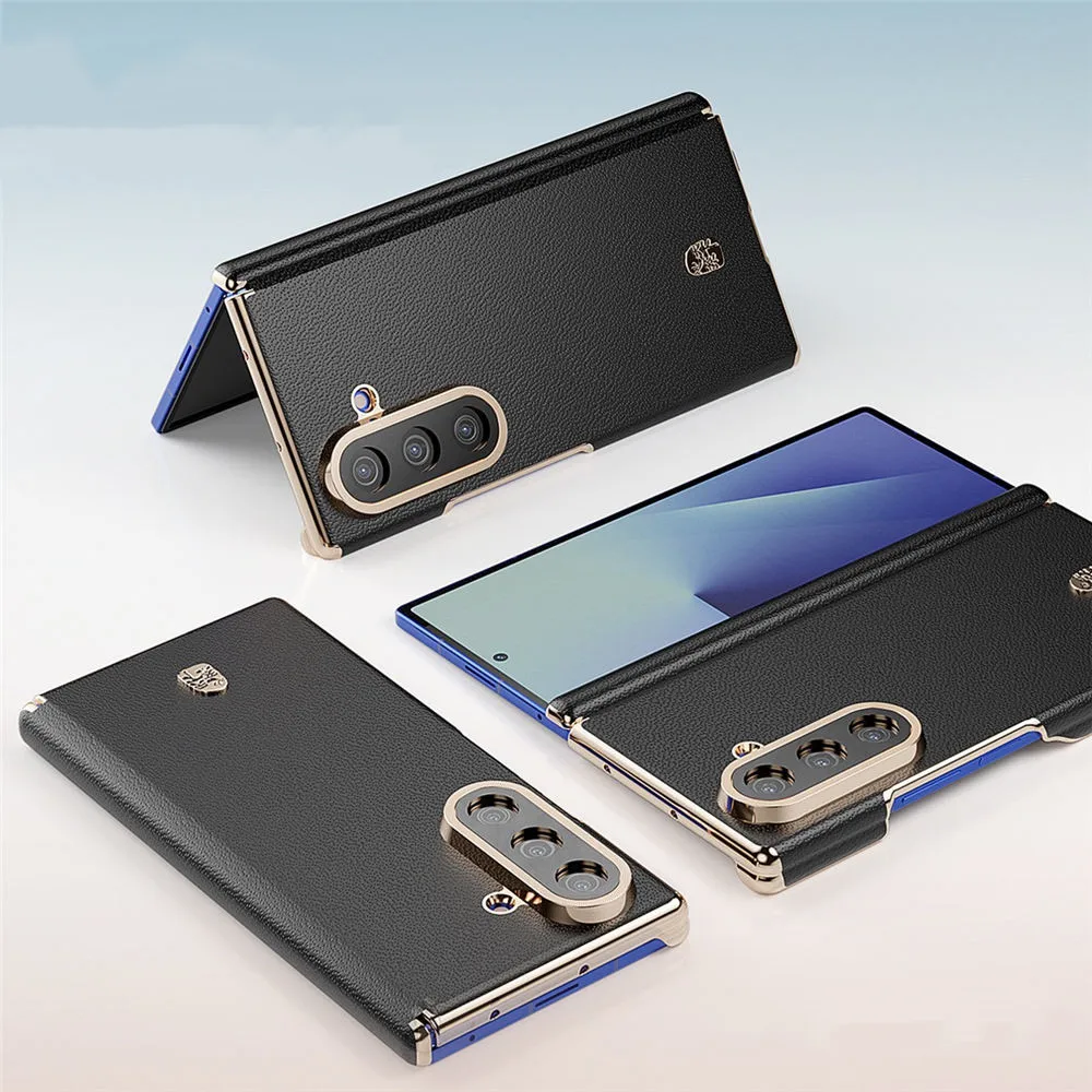 

Задний чехол из натуральной яловой кожи с двойными петлями для Samsung Galaxy Z Fold7, деловой чехол