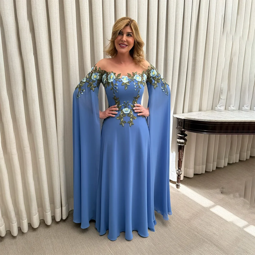 Blue Elegant Green Chiffon Mother of The Bride Dresses Appliqued Off The Shoulder A Line Formal Evening Prom Gowns Customized