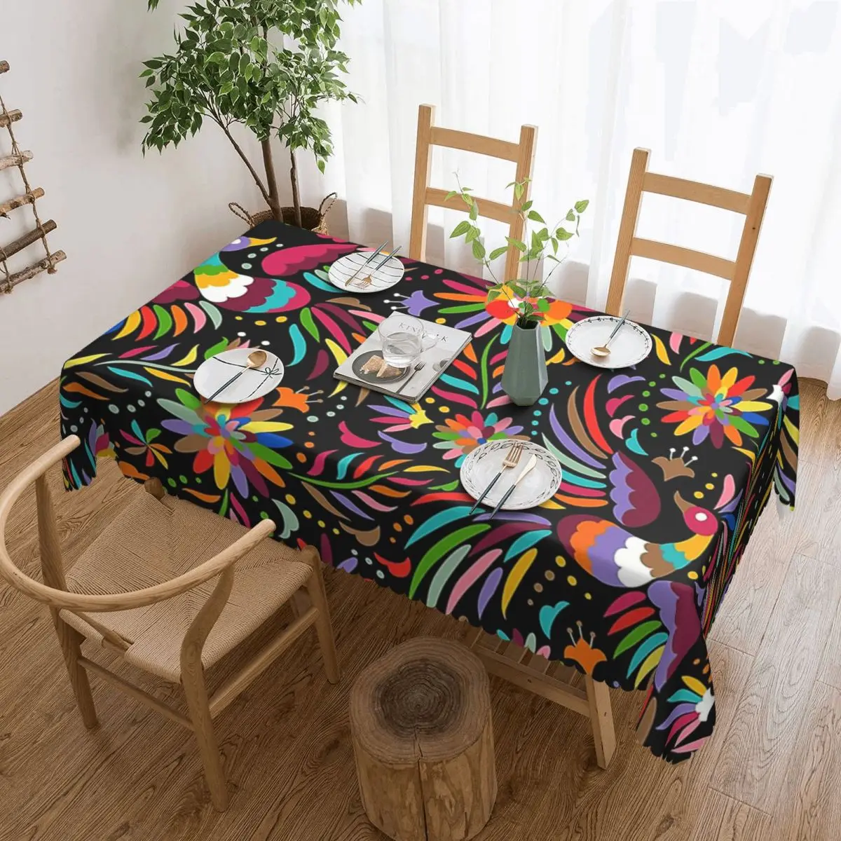 Traditional Mexican Colorful Custom Rectangular Tablecloth Oilproof Table Cover for Dining Events Table Cloth