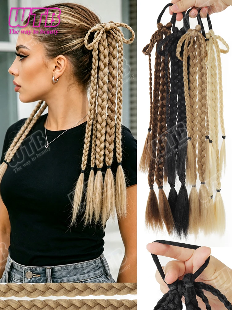 Bow Braided Ponytail Synthetic Wig Elastic Band Style Braided Ponytail Wig Suitable for Women's Daily Wear and Holiday Activitie