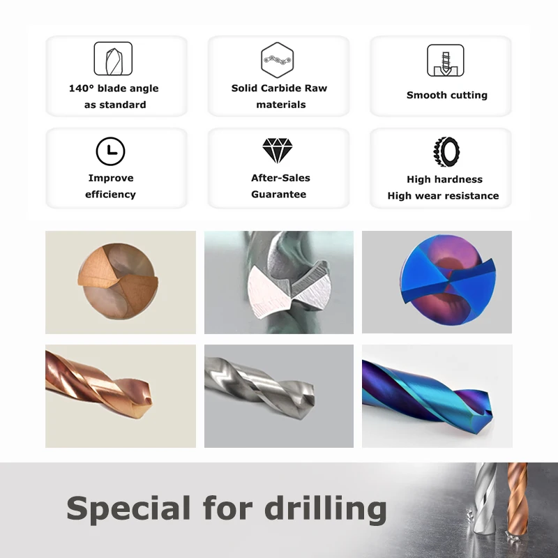 YZH Carbide Twist Drill Total Length 60mm Solid Tungsten Bits HRC50/55/65 CNC Straight Handle Drilling Hole For Metal Iron Steel