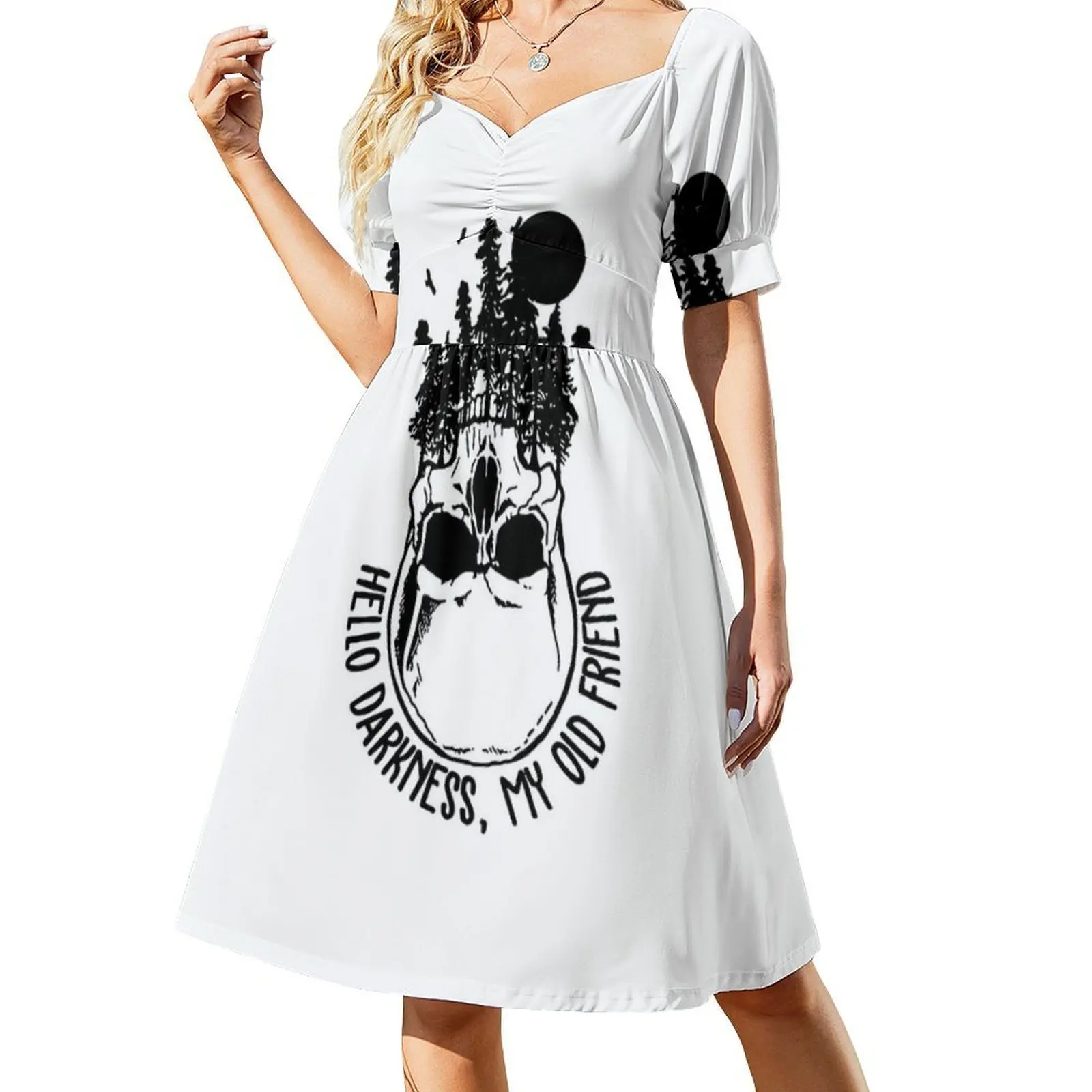 Hola oscuridad mi viejo amigo cráneo Vintage escote corazón vestido elegante vestido de fiesta de verano para mujeres Hola oscuridad mi viejo
