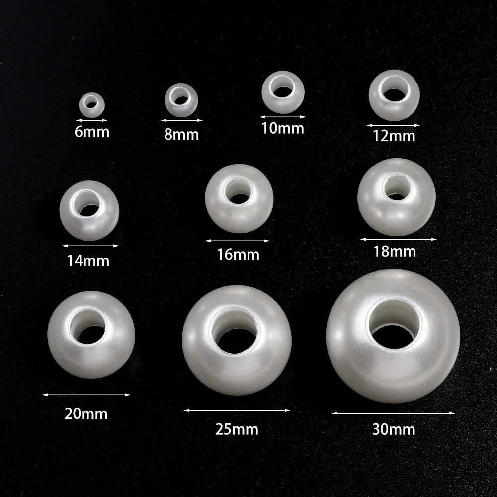 6-30mm Round Shape Big Hole Straight Hole Imitation Pearls ABS Beige Beads Handmade DIY Making Jewelry Accessories