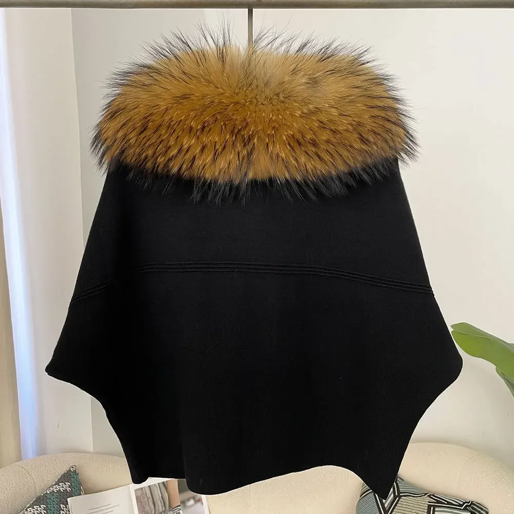 OFTBUY Herbst-Oberbekleidung für Damen, Kurze Batwing-Strickjacke mit Echtfuchs-Pelzkragen und -Manschetten, Kurzer Strickmantel für Damen – Detail 17