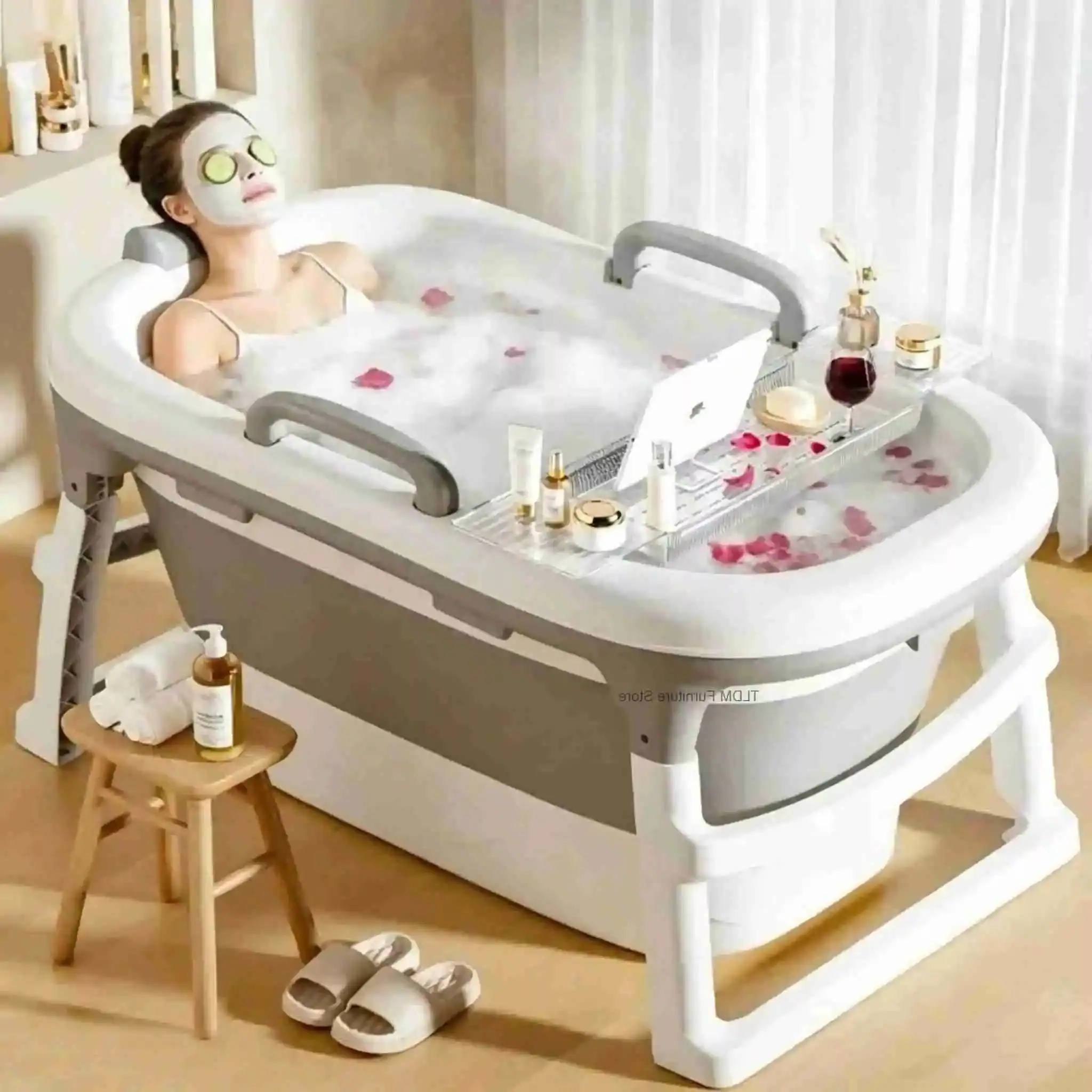 with Plastic Multi-functional Bathtub for Home Full-body Lid Steam Function Bathtubs Modern Creative Household Tubs for Adults