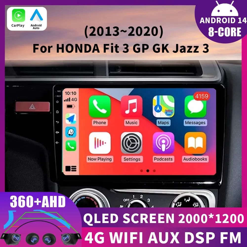 

Fio For Honda Jazz 3 2013 - 2020 Fit 3 GP GK 2013-2020 Android 14 Car Radio Carplay Auto GPS QLED Video Player Navigation