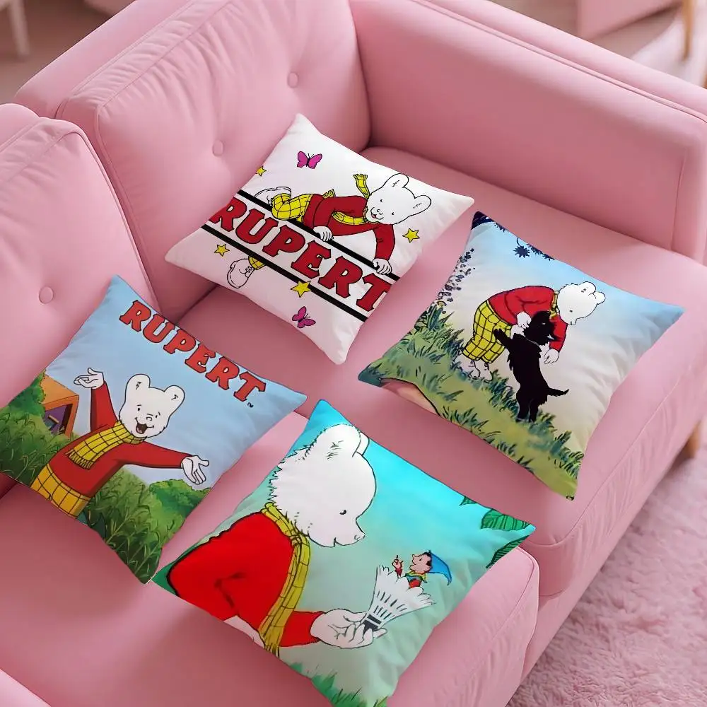 Anime R-Rupert B-Bear Pillow Case Anti-dustmite Pillow Invisible zipper silky short plush Sofa cushion cover
