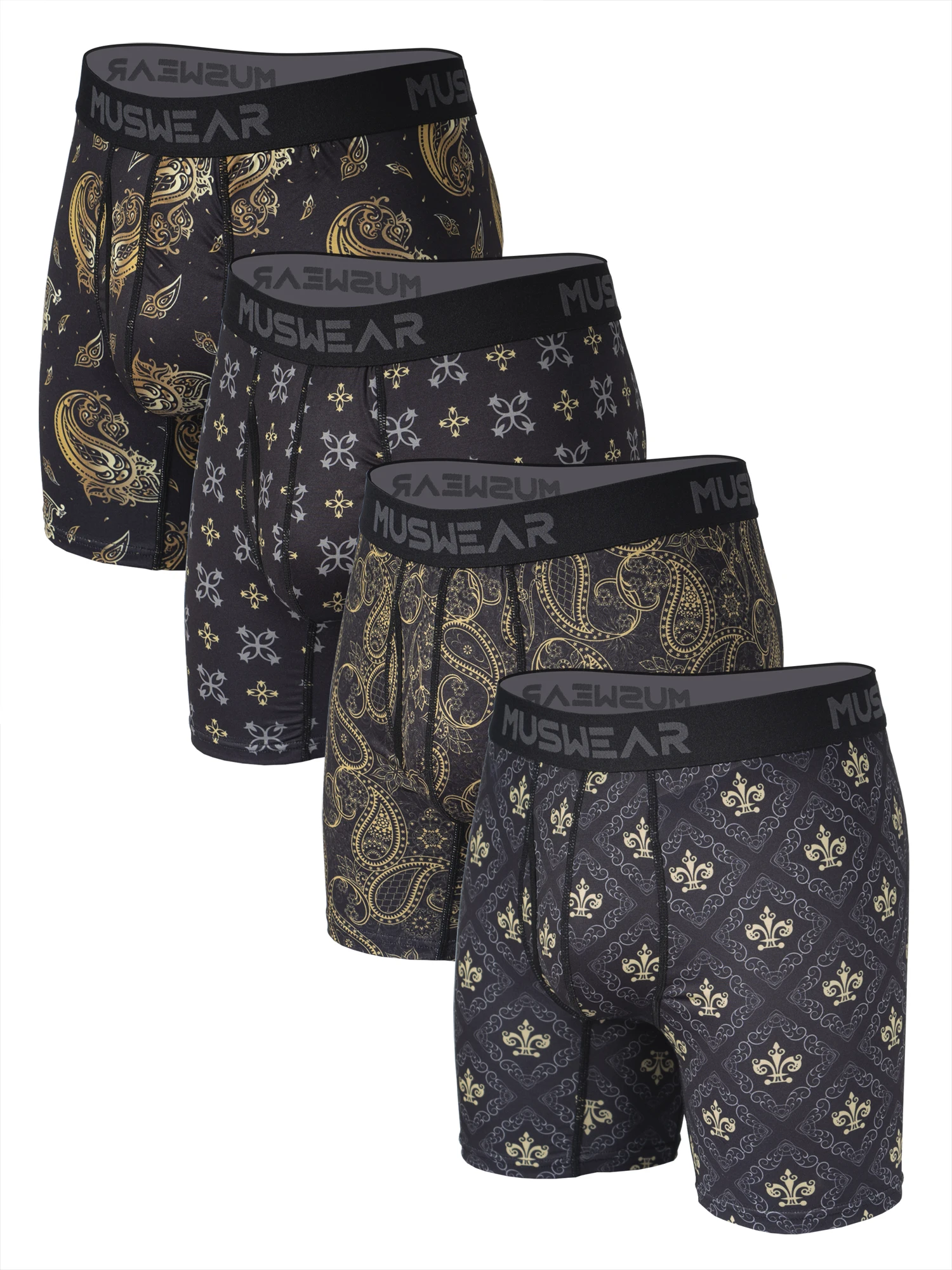 4pcs MUSWEAR Men's Boxer Briefs with Side Opening, Double-Sided Brushed, High Elasticity, Wide Waistband, Quick-Drying, Prem