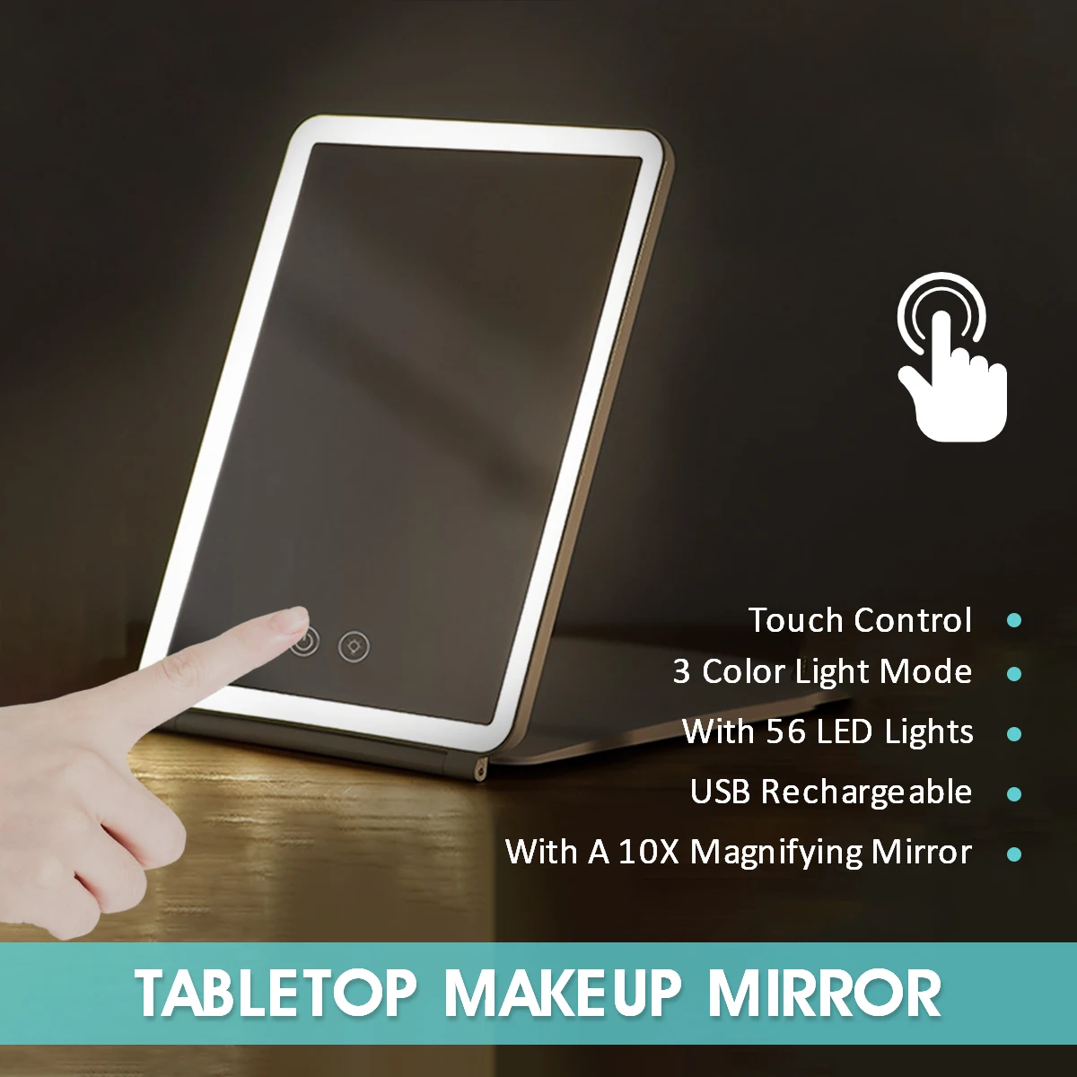 Lighted Makeup Mirror Rechargeable Magnifying Mirror 3 Colors 10X Vanity Mirror Brightness Adjustable Cosmetic Light up Mirror