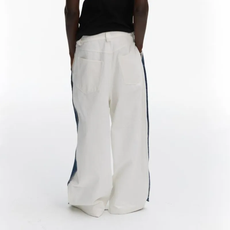HKSH Spring New Men Tide American Retro High-End Double-Layer Jeans Color-Contrast White-Bottom Straight Denim Pants Ins HK19265