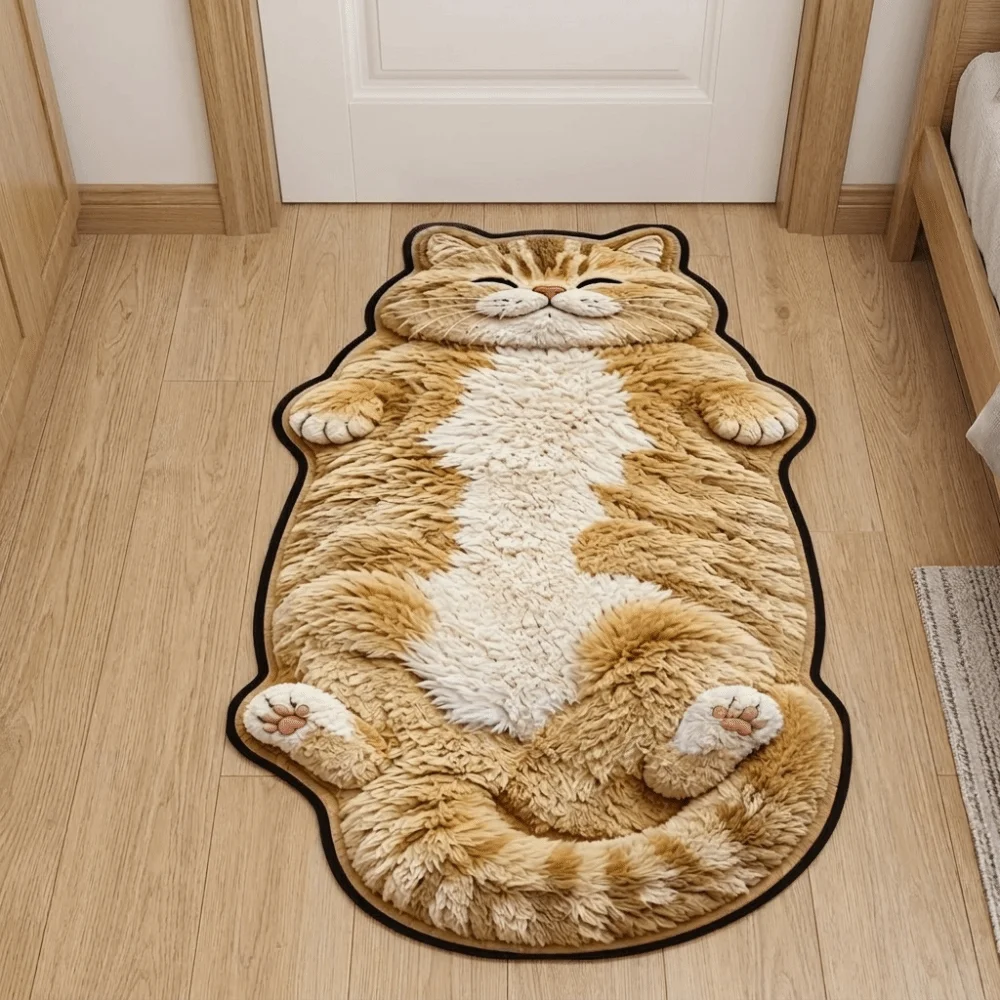 Soft 2D Cat-Shaped Area Rug Non-Slip Easy to Clean Home Decor Carpet Anti-fouling Cartoon Carpet Bedrooms