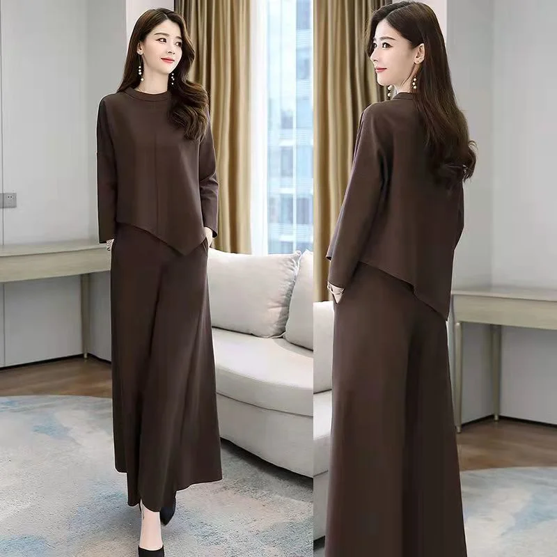 Schwarzer Hosenanzug mit weitem Bein für Damen, 2025, neuer Frühlingsmode, lässig, schlank, westlicher Stil, modischer zweiteiliger Damenanzug, weiblich