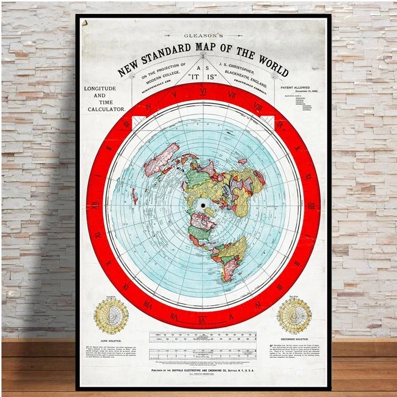 Poster And Prints 1892 Flat Earth Map Movie World Map Modern Painting Wall Pictures For Living Room Home Collection Decoration