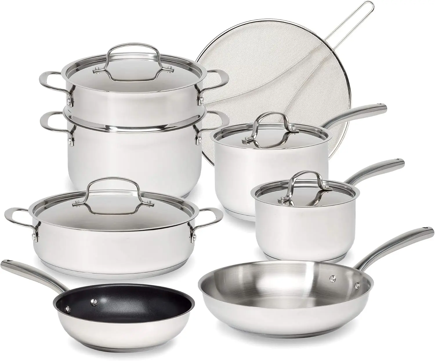 

Набор классической посуды из нержавеющей стали, 12 предметов, с трехслойным основанием для равномерного нагрева, прочные скрепленные кастрюли и сковороды, посудомоечная машина Saf
