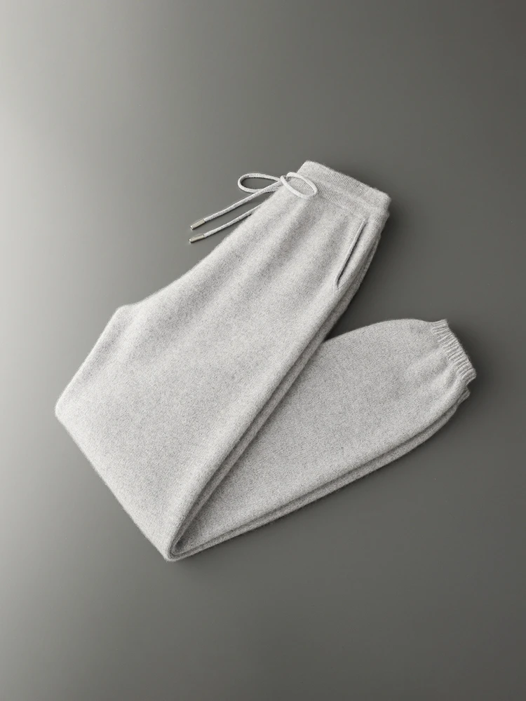 2025 New Chic Smart Casual Pencil Pants Luxury Men's 100% Cashmere Soft Knitted Autumn Winter Thick Soft High Quality Trousers