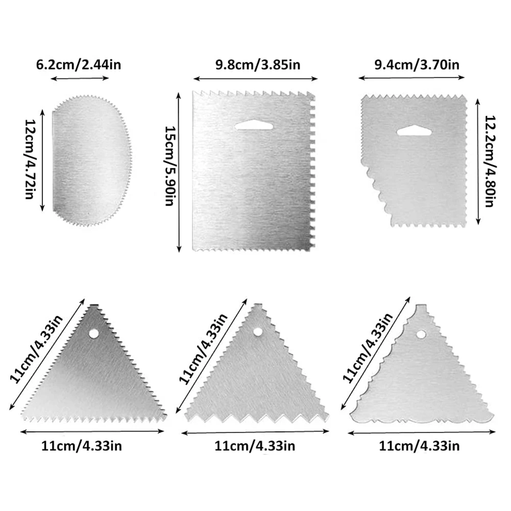 

6 шт. скребок для торта из нержавеющей стали, скребок для краев торта, резаки для украшения торта, расческа для глазури, гладкая глазурь, украшение для выпечки торта