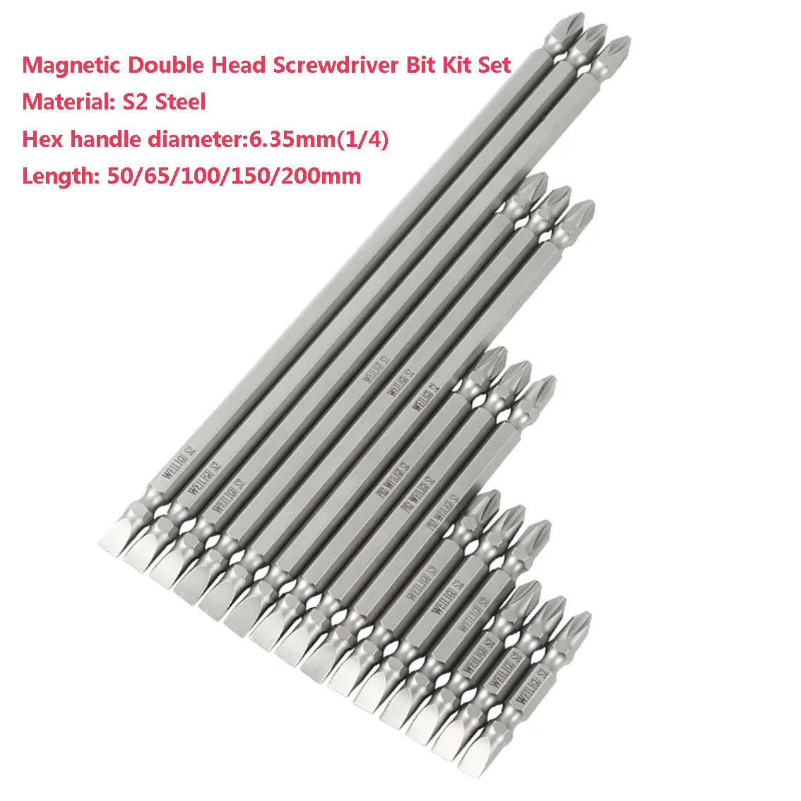 1-5pcs Double Hex Shank Magnetic PH2 Phillips and 6mm Flat Slot Screwdriver Bit Set 50/65/100/150/200mm Length