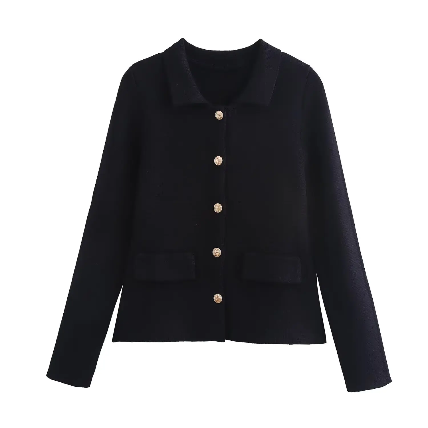 

ZBZA Autumn New Women's Faion Knitted Coat with Button Design Street Sle Long Sve Polyester Fiber Color