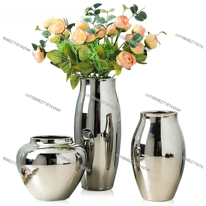 Home living room TV cabinet wine cabinet decoration ornaments simple fashion soft work art ceramic gold-plated silver vase