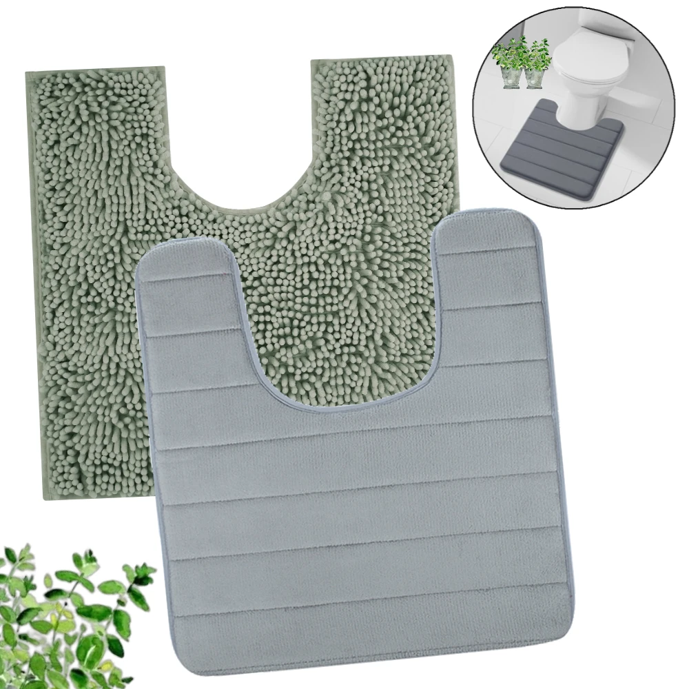 U-förmige Toilettenmatte Badezimmermatte Badezimmerteppich Memory-Schaum/Chenille Badematte Rutschfest Super Saugfähig
