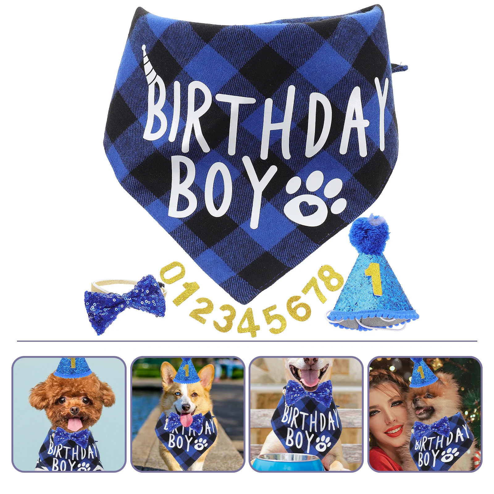 

Dog Birthday B Set Pet Party Decoration Accessories Outfit Boy Dog Scarf Cozy Skin Friendly Photo Shoot Daily Wear Festival