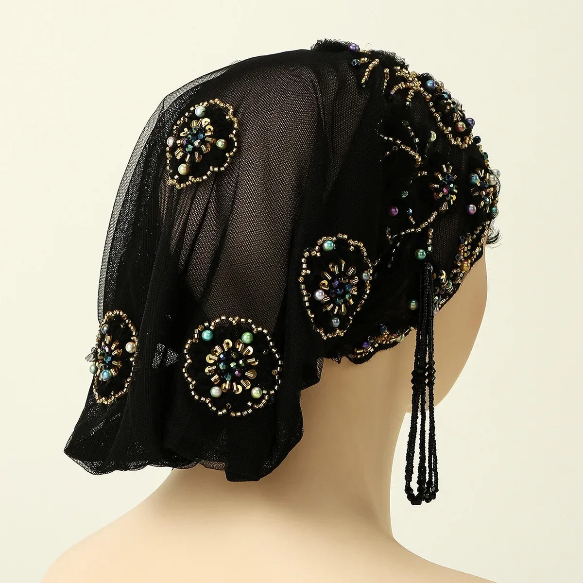 

Женский хиджаб с кружевом и бисером, мусульманский головной убор, дышащая шапка-боннет, сетчатая шапочка, головной убор для свадьбы и вечеринок, тюрбан для женщин