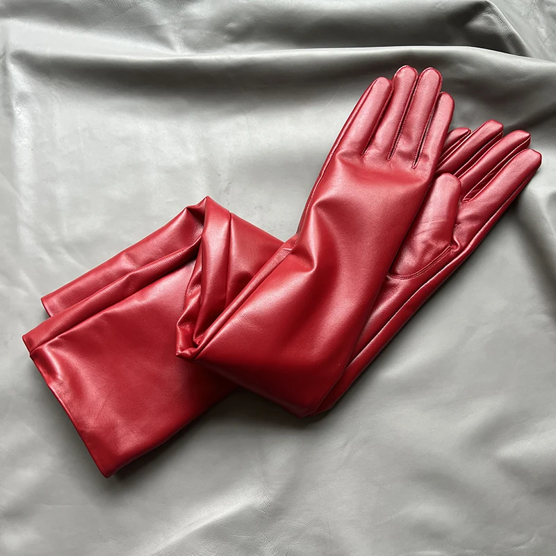 Women's red opera gloves Men's over-the-elbow sheepskin gloves Men's and women's fashion long gloves