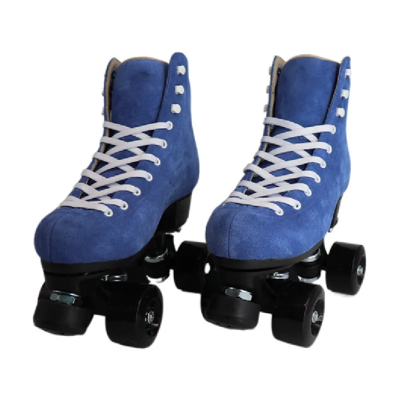 

Mens Suede Quad Roller Skate Double Line Skates Blue 2 Row Skating Shoes Unisex Sport Patines Boots Sliding Gears Size 33-48