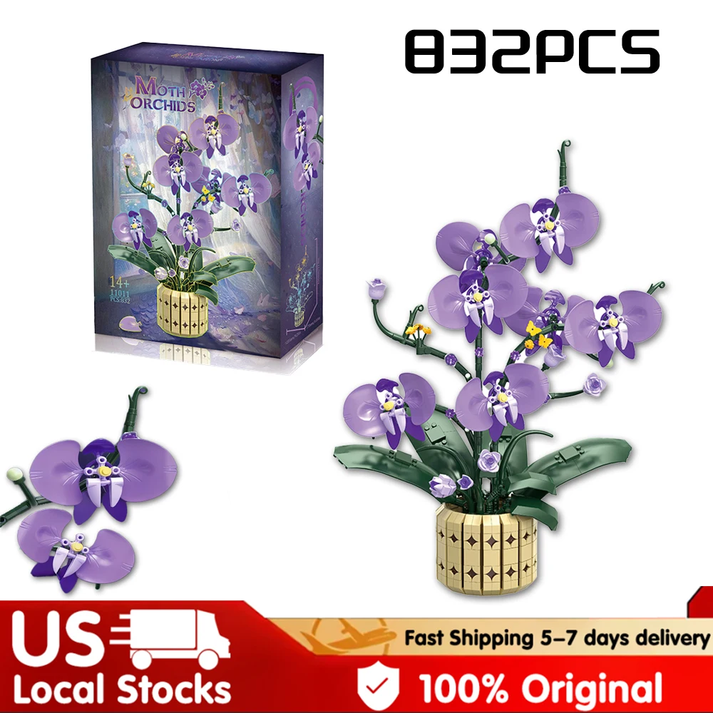 영원한 난초 블록 발렌타인데이 DIY 벽돌 꽃병과 상자가 있는 꽃 장식 어린이 및 성인용 MOC 로맨틱 장식품 최고의 선물