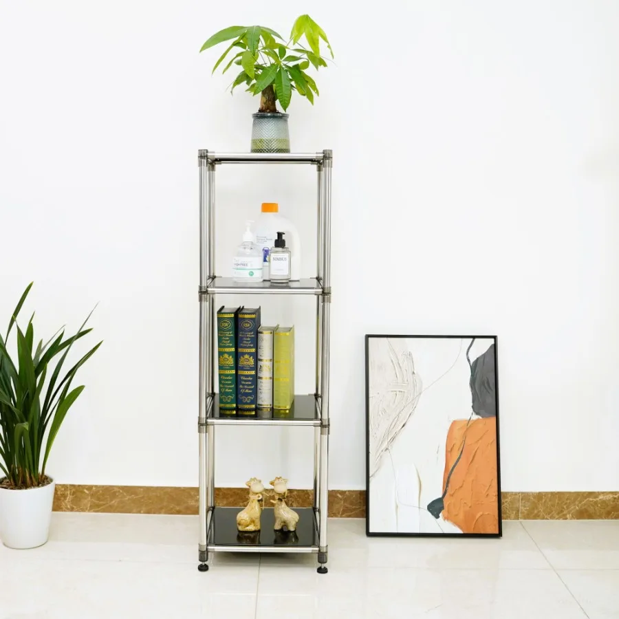 

Korean Black 4Tier Heavy Duty Stainless steel Storage Shelving Unit 100lbs shelf 49H x 14.9W x 13.7D for Indoor Outdoor Organiz