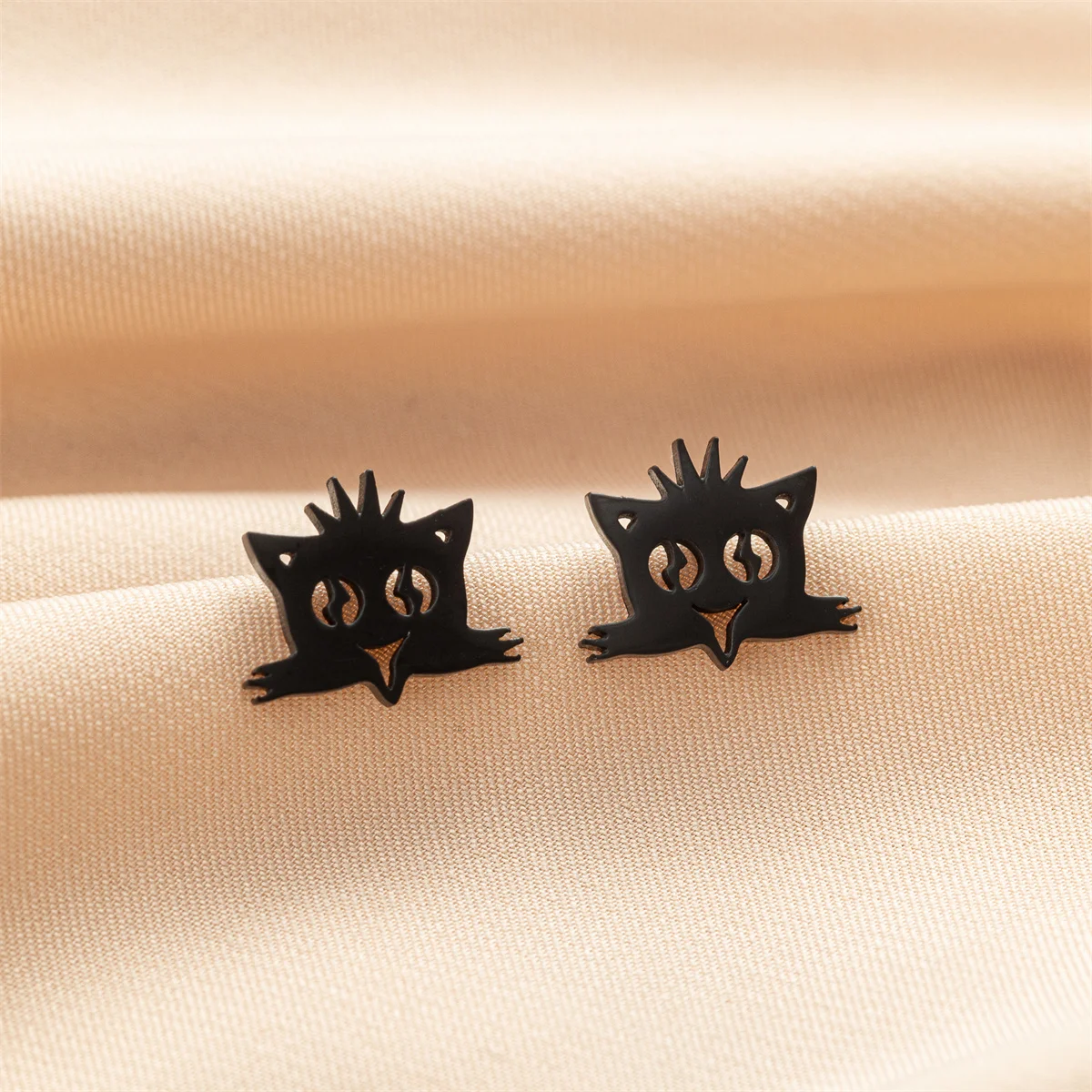 Kawaii Cat Ear Piercing Stud Earrings For Girls Cute Animal Kitty High Quality Stainless Steel Trendy Women'S Premium Jewelry