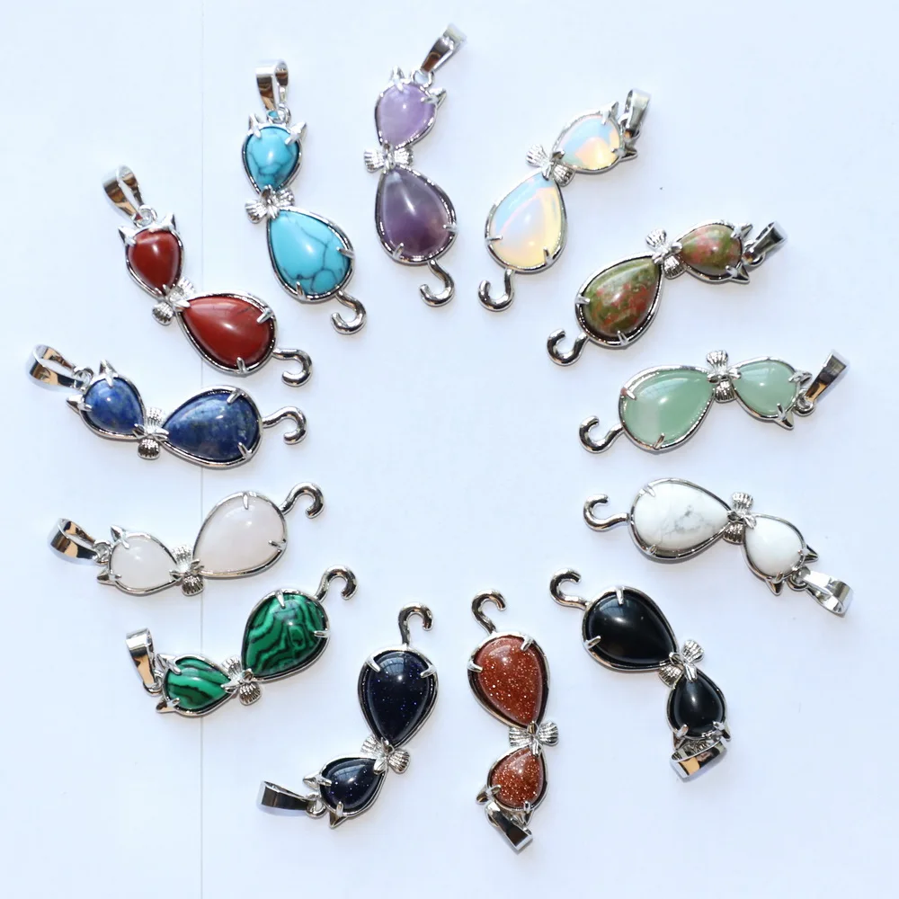 Gains 13x36 MM Natural Stone Naughty Cat Pendant For Jewelry Design Finding  Accessories Free Shipping