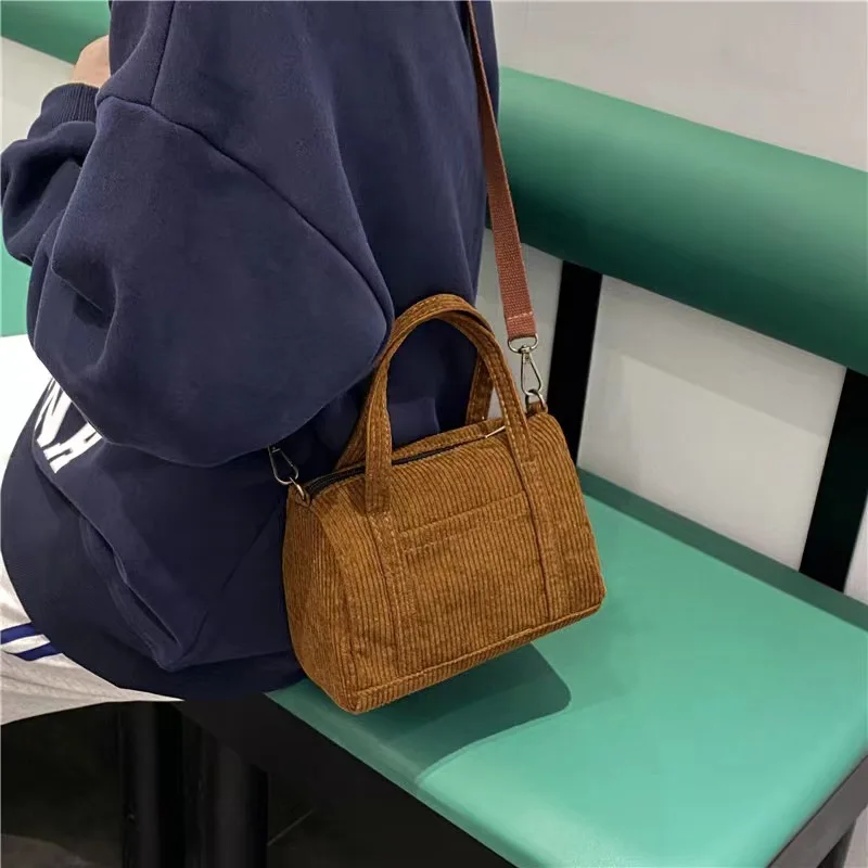 Vintage Corduroy Women's Handbag Leisure Women Canvas Small Shoulder Bag Zipper Totes Ladies Fashion Purse Cloth Pouch For Girl