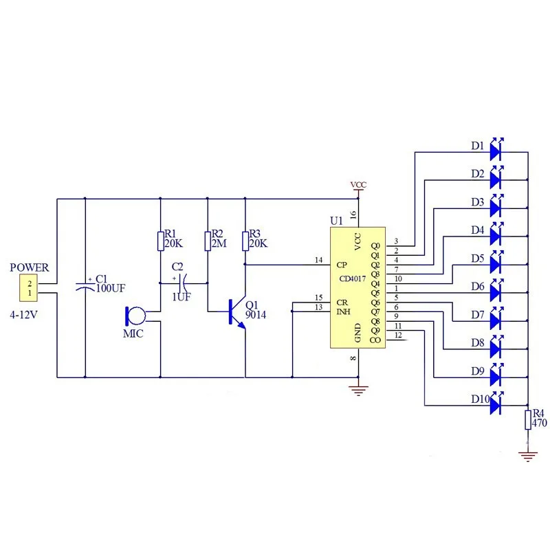 1set (parts) CD4017 Voice Controlled Rotating Colorful LED Circulating Water Lamp Kit DIY Microphone Voice Electronic Control