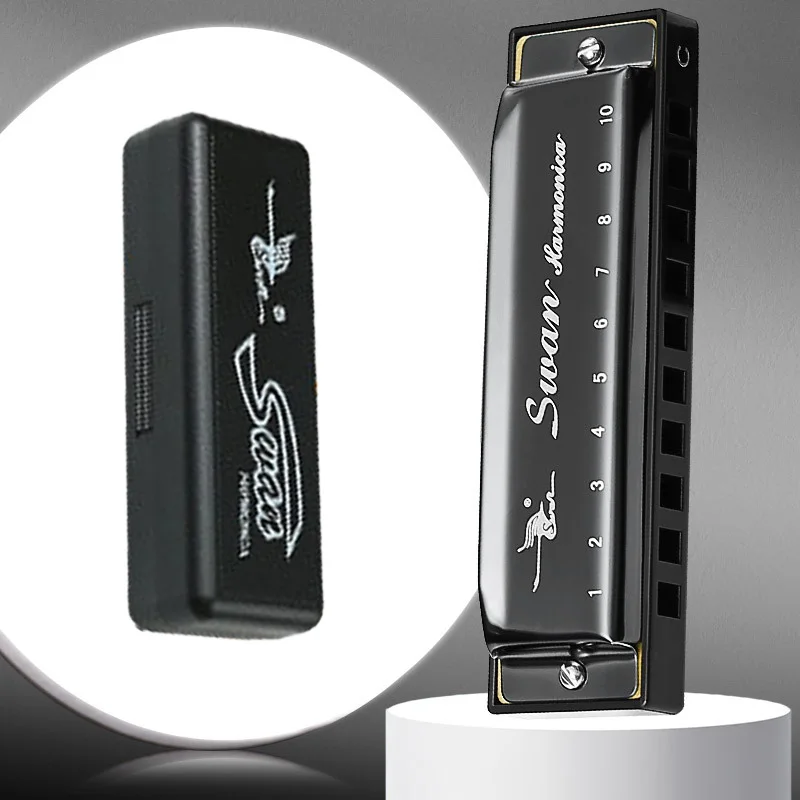 Swan 10 Hole C Harmonica Mouth Organ Blues Harp Phosphor Bronze Case Diatonic Beginner Harmonica Kit for Kids