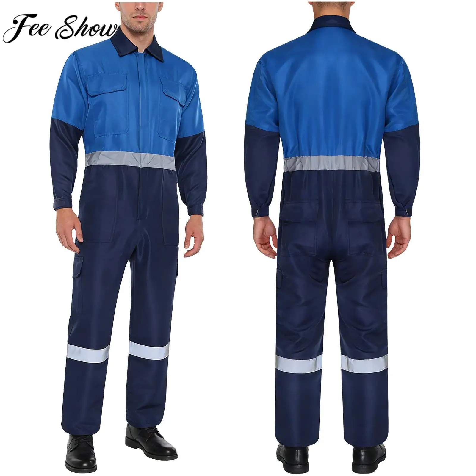 

Мужской пылезащитный рабочий комбинезон, униформа для мастерской, комбинезон с длинными рукавами на молнии и светоотражающими полосками, авторемонтная спецодежда для механика