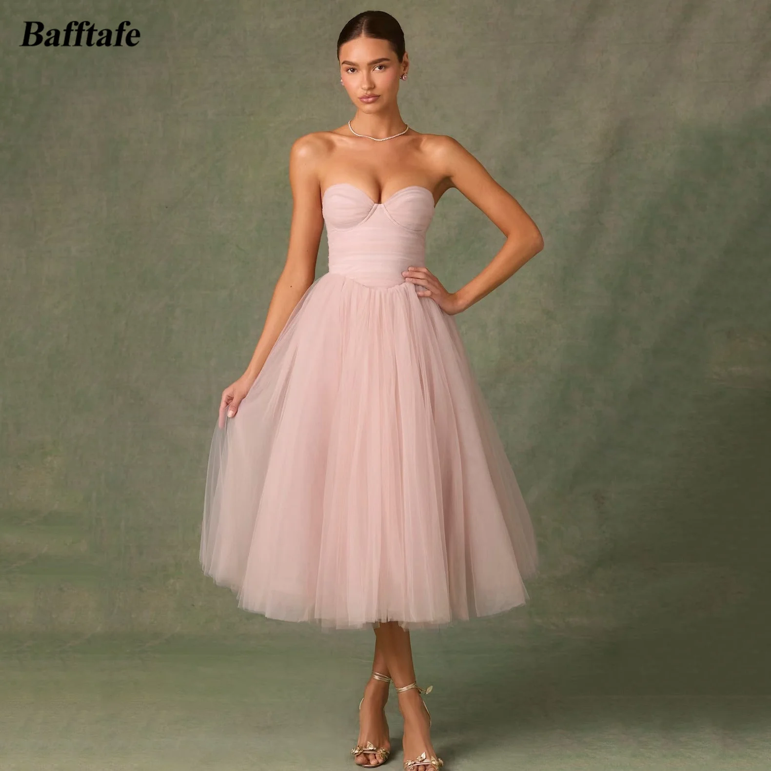 Bafftafe Eenvoudige A-lijn Midi Prom Jurken Aangepaste Zachte Tule Sweetheart Vrouwen Verjaardagsfeestje Jurk Meisje Dans Jurken 2026