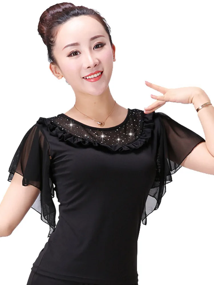 Latin Top Women Latin Dance Basic Top Girl Dancewear Sexy Latin Ballroom Samba Tango Flamengo Dancing Practice T-shirt Costume