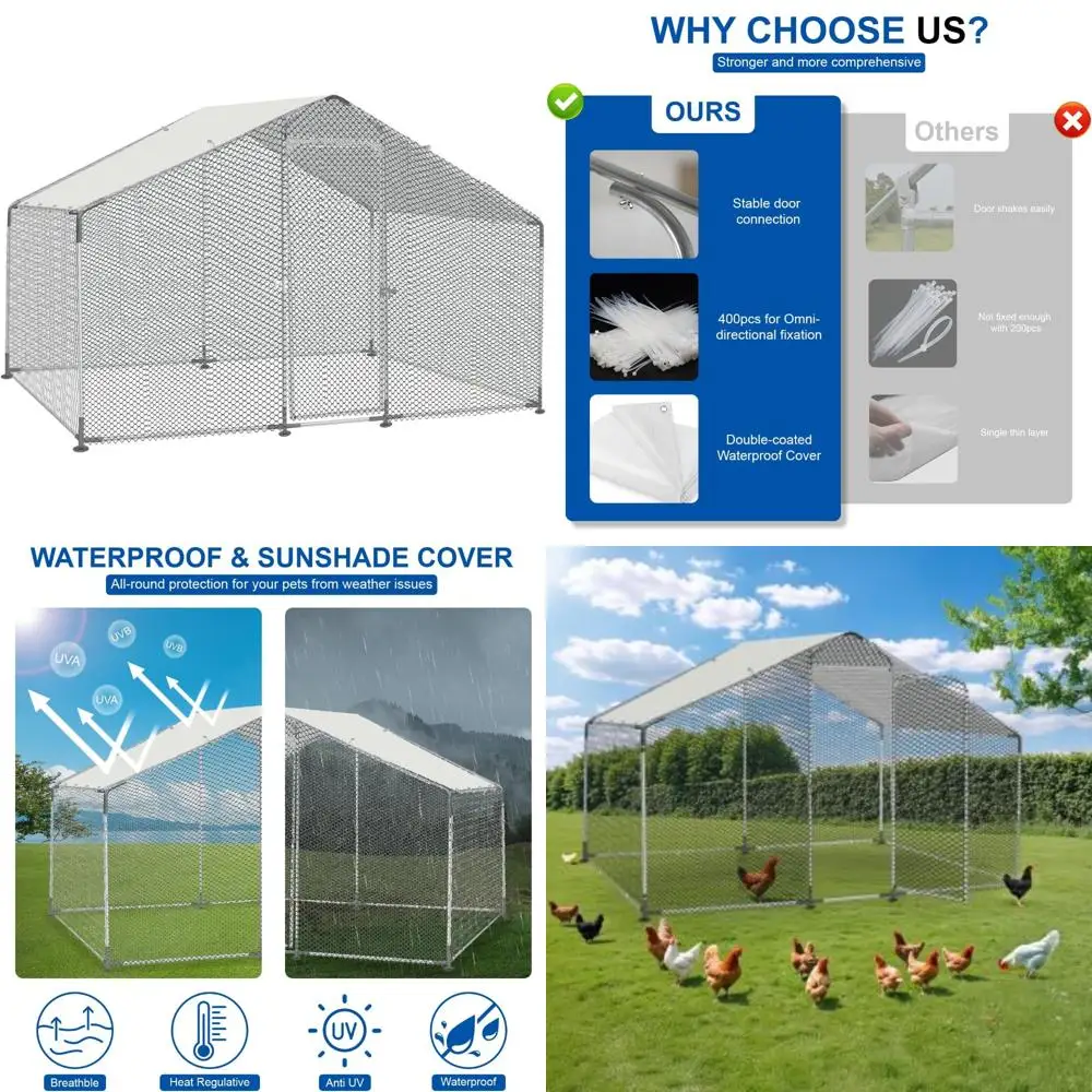 

Spacious Metal Chicken Enclosure with Roof and Run for 6-10 Birds, Waterproof Outdoor Chicken Coop with Walk-in Yard Access and