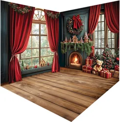 Mehofond Photography Background Winter Christmas Fireplace Window Xmas Tree Children Family Portrait Decor Backdrop Photo Studio