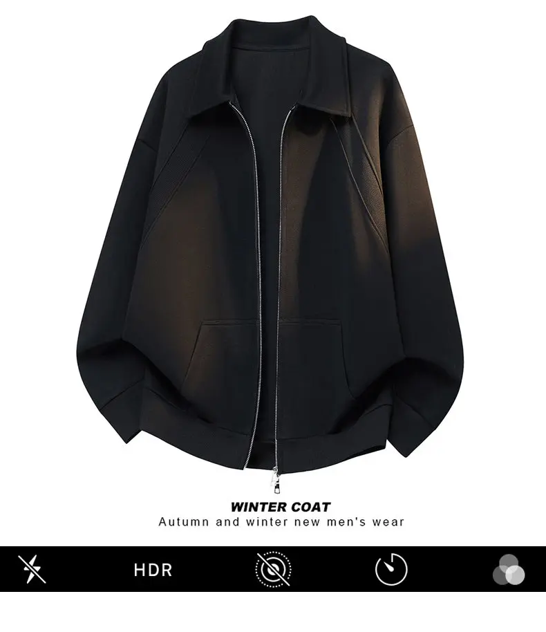 Men's Casual Double Head Zipper Sweatshirt Solid Color Turn-down Collar Loose Fit Autumn 360gsm Comfortable Sweatshirt