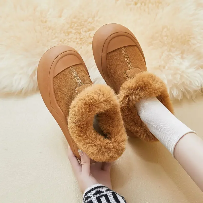 Suede Ladies Shoes Round Toe Ankle Cute Kawaii Women's Snow Boots Booties Elegant with Medium Heels Anti Slip No Slipery Fashion image 2