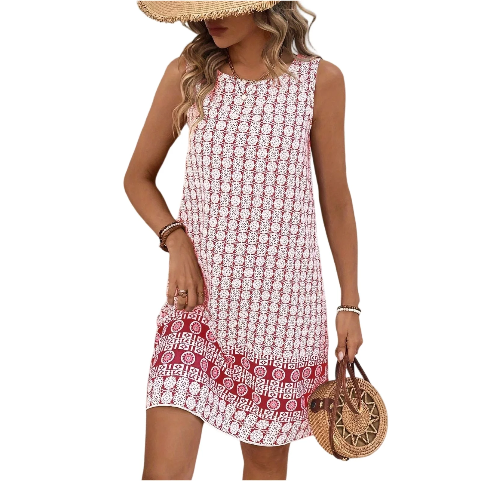 Abito estivo da donna retrò girocollo senza maniche stampato allentato con gilet Abiti da donna 2025 Trend Abiti estivi da donna Casual Summer