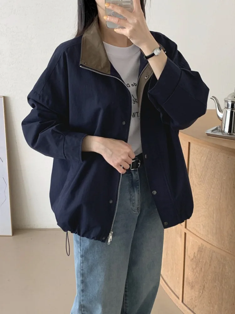 Chic automne nouveau Sle décontracté ample longue Sve fermeture éclair Jaet manteau col montant Dstring ourlet femmes pull en ligne exclusif